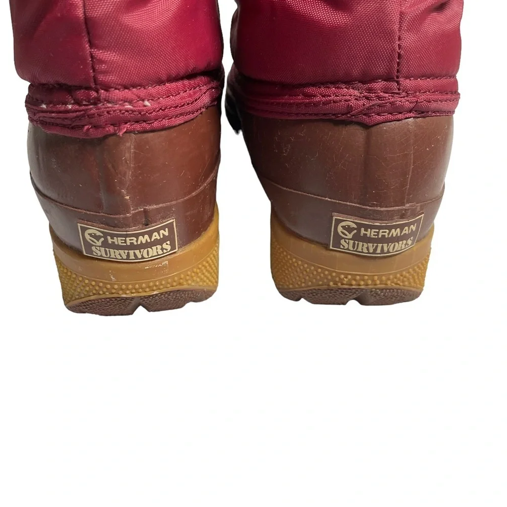 NWT Vintage Herman Survivors Maroon Nylon Quilted Boots Rubber Soles Size 6